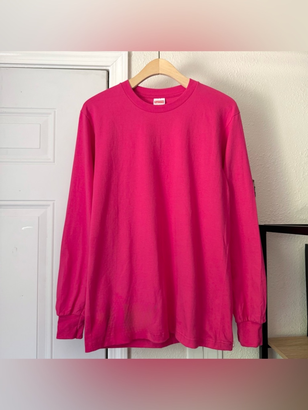 SUPREME pink men’s small crew neck knit long sleeve‎ tee t-shirt